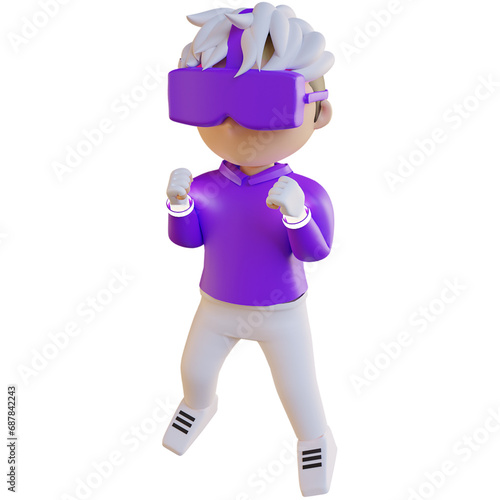 3D Purple Metaverse Character Playing Virtual Game Illustration