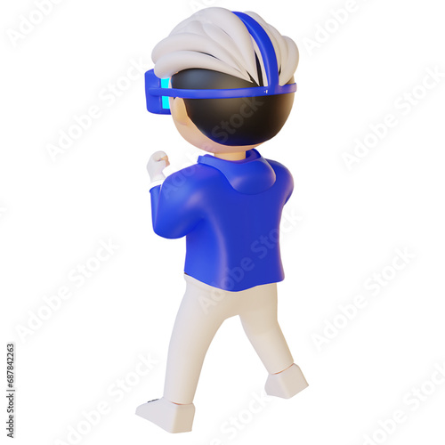3D Blue Metaverse Character Playing Virtual Game Illustration