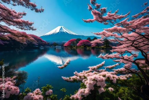 mountain and cherry blossom