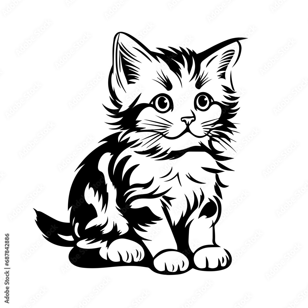 Kitten Logo Monochrome Design Style