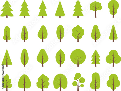 Christmas trees  pines  spruces  conifers and deciduous trees Flat trees set. Flat forest tree nature plant isolated vector illustration.
