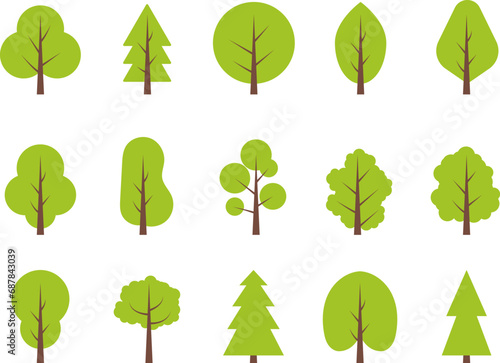 Christmas trees, pines, spruces, conifers and deciduous trees Flat trees set. Flat forest tree nature plant isolated vector illustration.