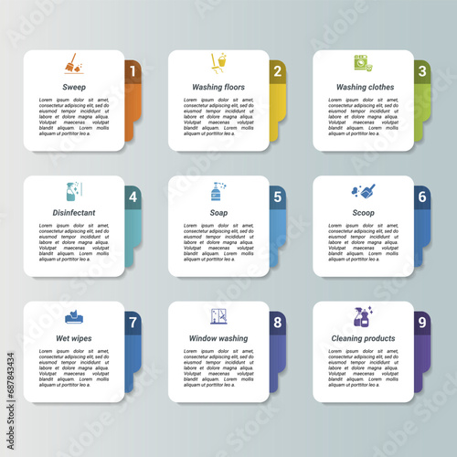 Infographics with Bioengineering theme icons, 10 steps. Such as antibiotics, molecular biology, chromosome, nano technology and more.