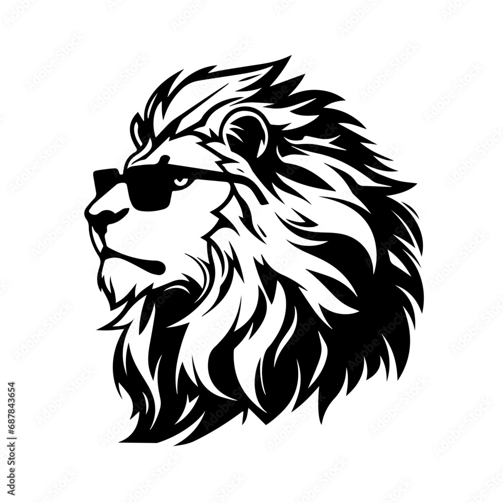 Lion In Sunglasses Logo Monochrome Design Style