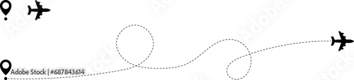Airplane routes. Travel vector icon. Travel from start point and dotted line tracing.
