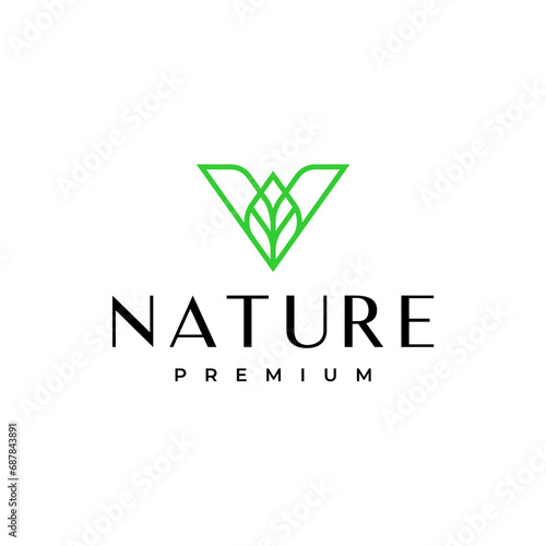 letter v green nature leaf logo design photo