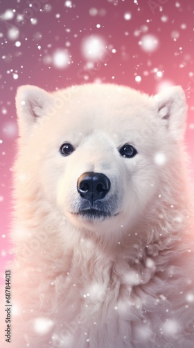 A close up of a polar bear in the snow