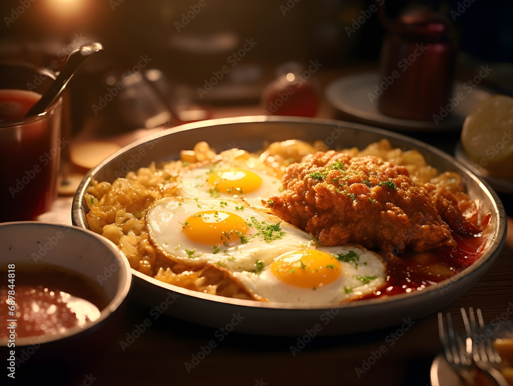 Calorie Rich Western Type Hot Meal AI Photo