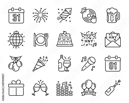 Happy new year icon set isolated on white background