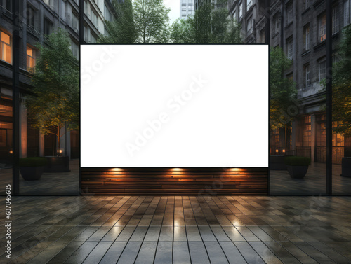 Nighttime urban billboard mockup with a blank space and ambient lighting. Advertising showcase concept. Generative AI