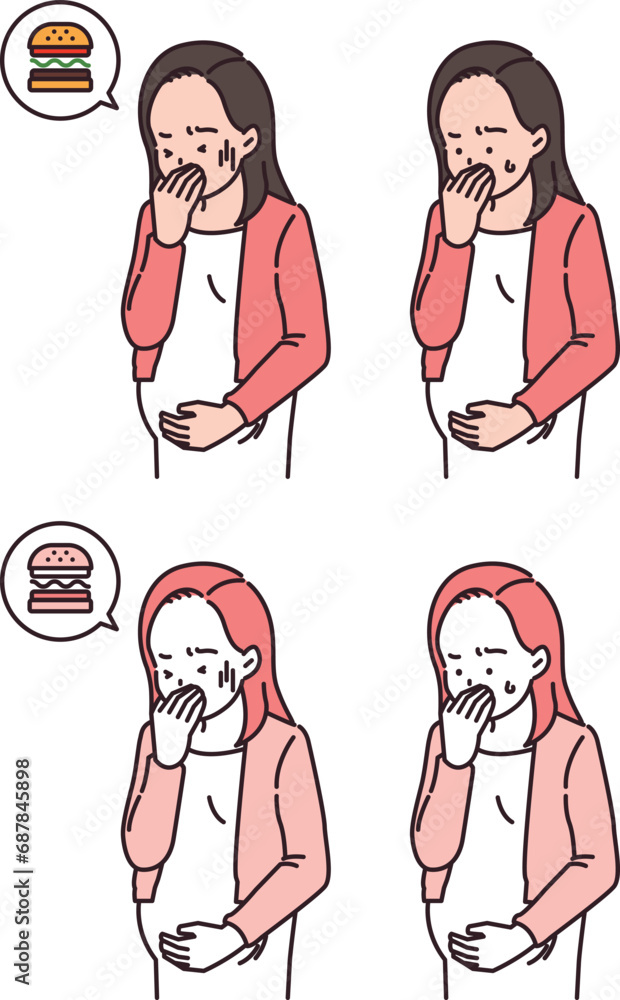 illustration of a woman who experiences morning sickness during pregnancy illustration of a woman who experiences morning sickness during pregnancy