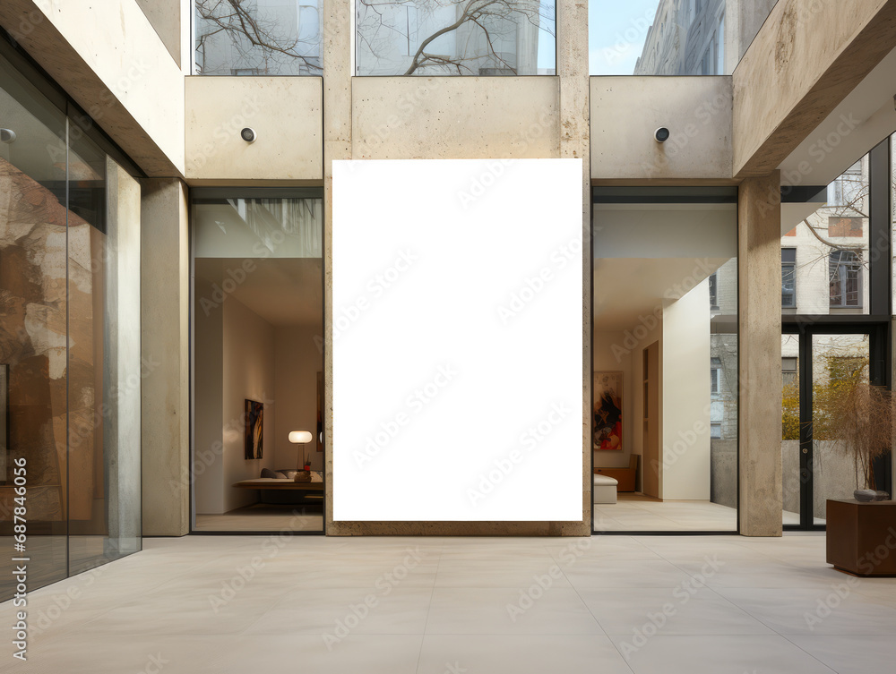 Contemporary courtyard with empty billboard and modern architecture. Urban design concept. Generative AI Contemporary courtyard with empty billboard and modern architecture. Urban design concept. Generative AI