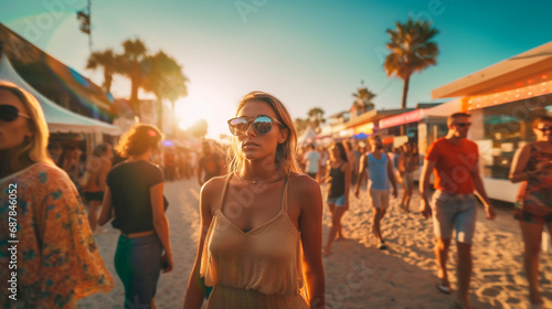 blonde woman in yellow dres...