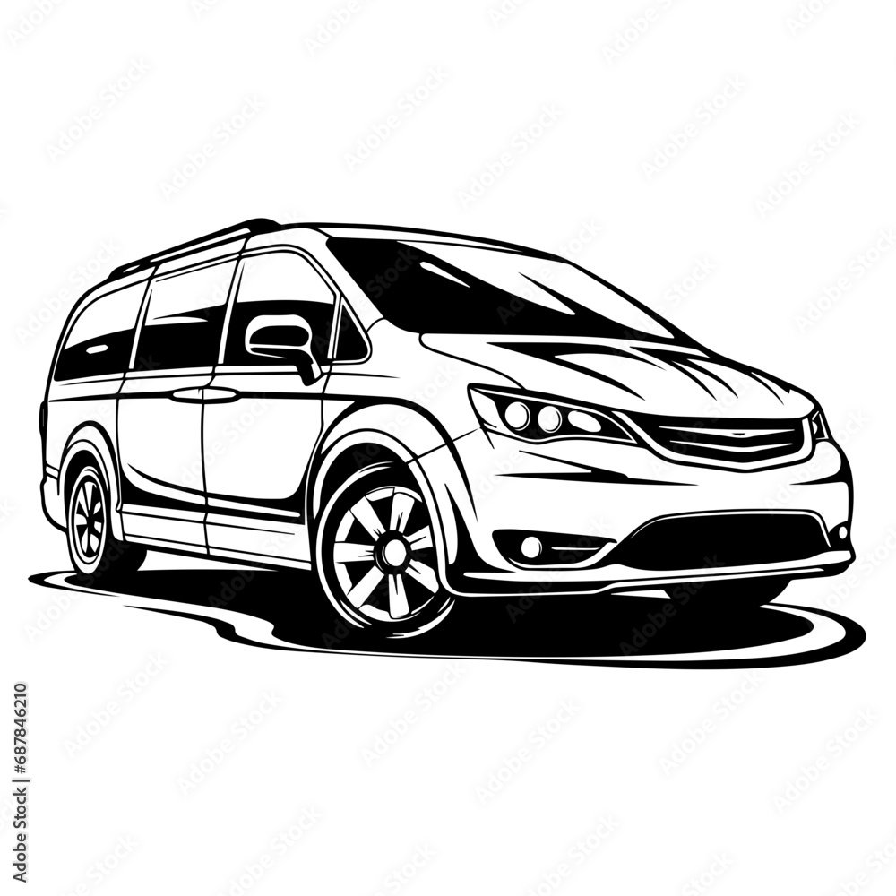 Minivan Car Logo Monochrome Design Style