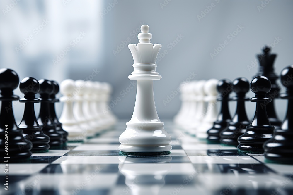 Close-up king chess stand first on chessboard concepts of leader teamwork volunteer challenge of business team or wining and leadership strategy and organization risk management or team player. Close-up king chess stand first on chessboard concepts of leader teamwork volunteer challenge of business team or wining and leadership strategy and organization risk management or team player.