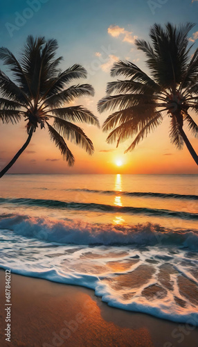Tropical beach with beautiful sea and beautiful sunset