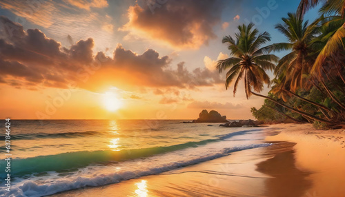 Tropical beach with beautiful sea and beautiful sunset © anmitsu