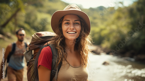 smiling woman in hat with b...