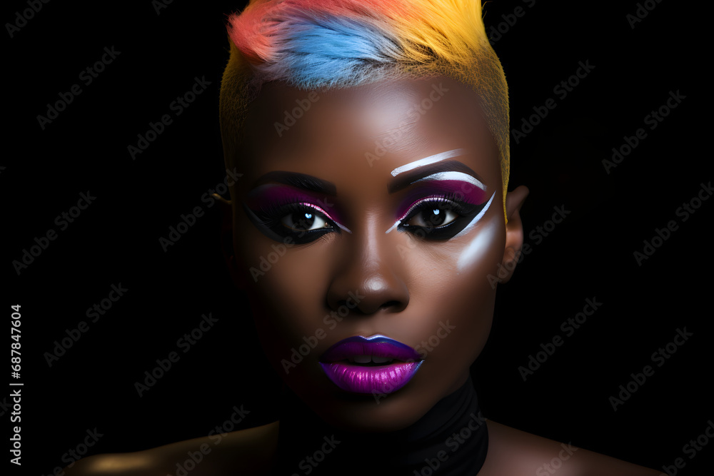 Stylish African woman with bright make up and bright hair Stylish African woman with bright make up and bright hair