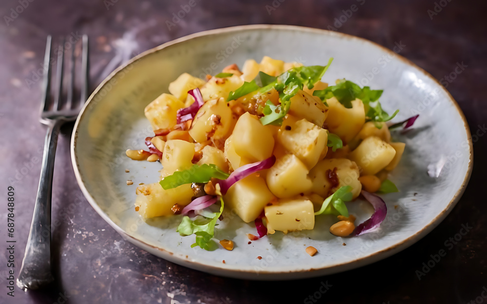 Capture the essence of Kartoffelsalat in a mouthwatering food photography shot Generative AI Capture the essence of Kartoffelsalat in a mouthwatering food photography shot Generative AI