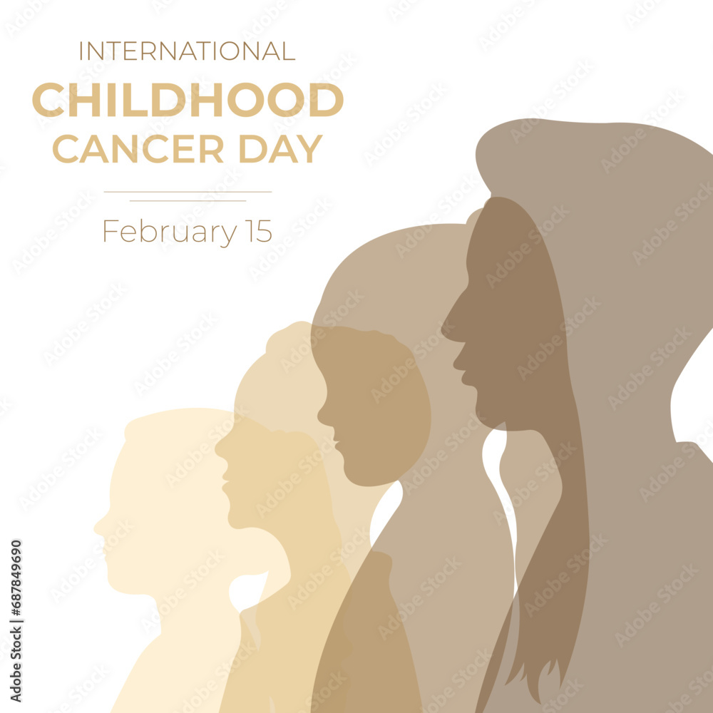 International Childhood Cancer Day (ICCD).Vector illustration with silhouettes of children standing side by side together.