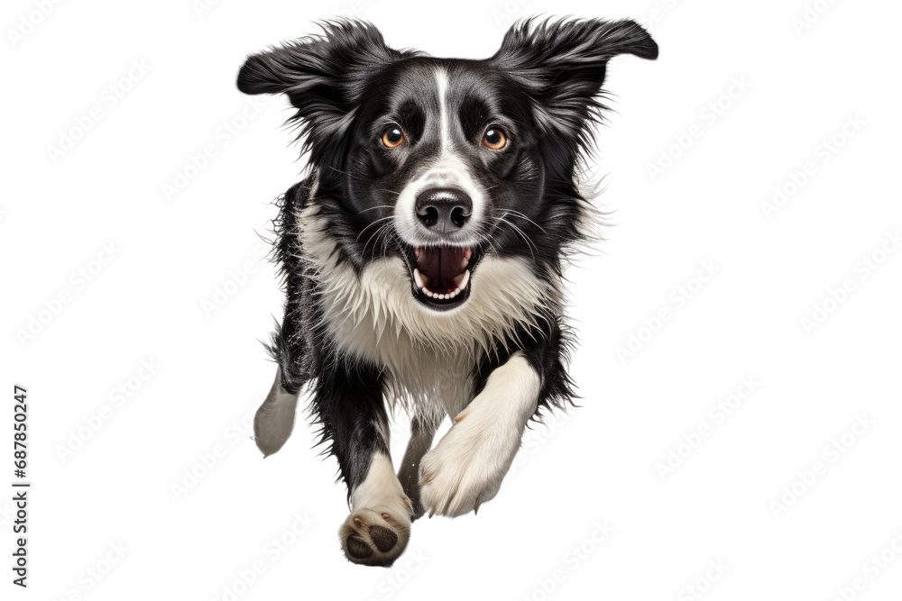 Animal Graceful Border Collie in Motion on a White or Clear Surface PNG Transparent Background