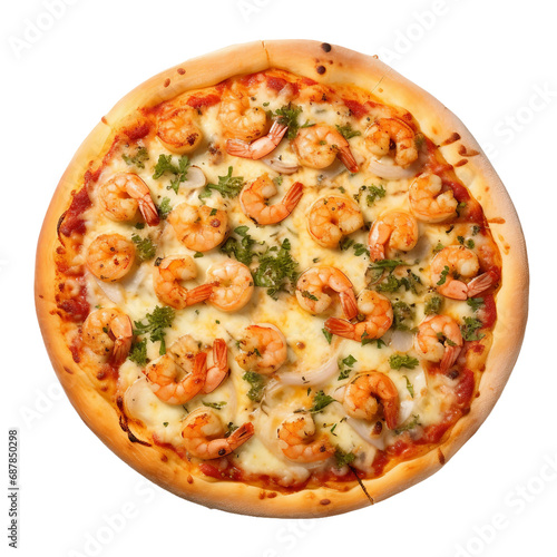 Culinary Artistry in Shrimp Scampi Pizza On Transparent Background.