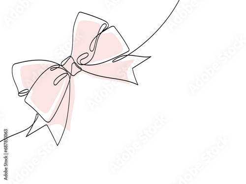 Elegant ribbon bow in continuous line art drawing style. Minimalist black linear sketch isolated on white background. © Yuliia