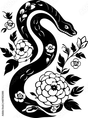 floral snake silhouette on the white background