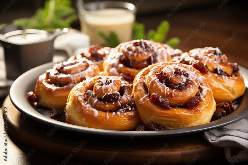 Sweet rolls with dried fruits and dripping glaze Sweet rolls with dried fruits and dripping glaze