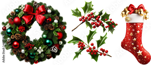 christmas wreath and ornaments