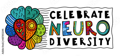 Celebrate neuro diversity. Creative hand-drawn lettering in a pop art style. photo