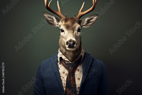 Deer Dandy: Anthropomorphized Funny Animal Portrait with Fashionable Attire © Cyprien Fonseca