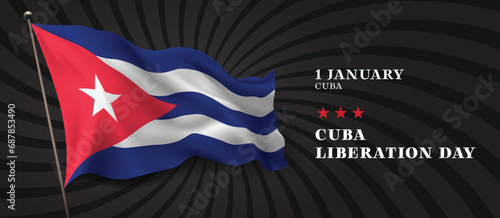 Cuba liberation day vector banner, greeting card. Cuban wavy flag