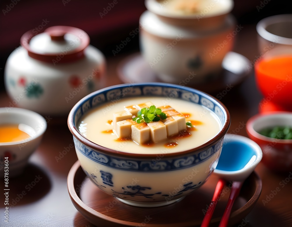 Traditional Chinese Tofu Pudding Hot Meal AI Photo Traditional Chinese Tofu Pudding Hot Meal AI Photo