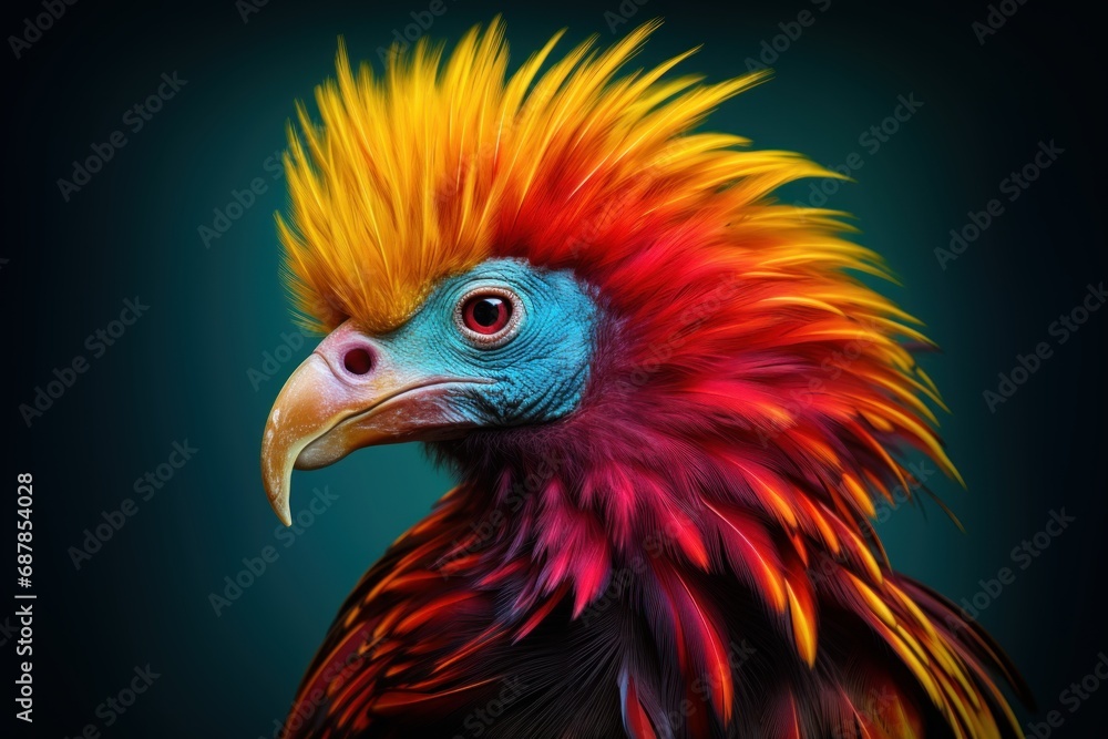 Photo of an animal's vibrant colors contrasting with a muted background. Generative AI