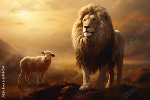 Biblical Harmony: Lion and Lamb Parable Depicting Divine Unity
