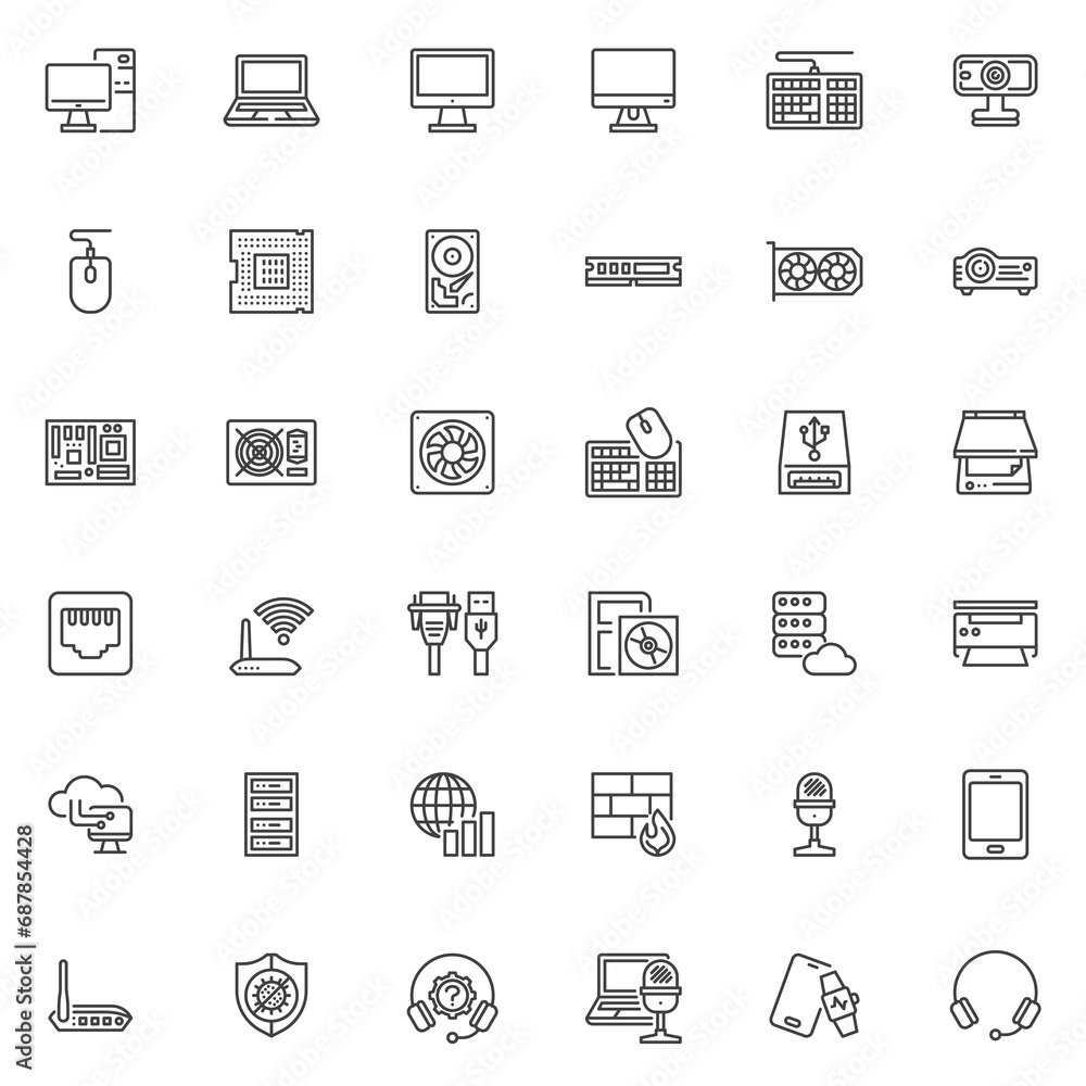 Computer and Hardware line icons set Computer and Hardware line icons set