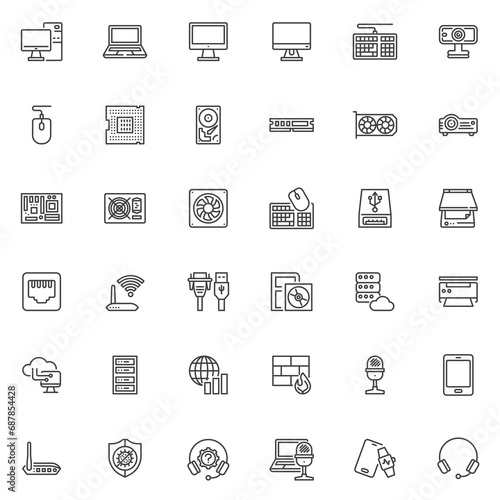 Computer and Hardware line icons set