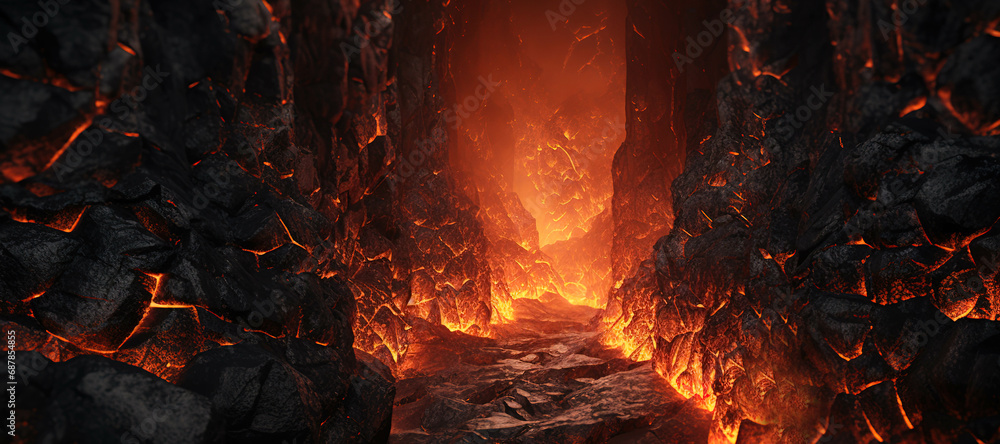 hot lava rock cliffs 4 - obrazy, fototapety, plakaty 