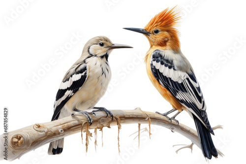 Animal Unexpected Duo Hoopoe Cockatoo Interact on a White or Clear Surface PNG Transparent Background