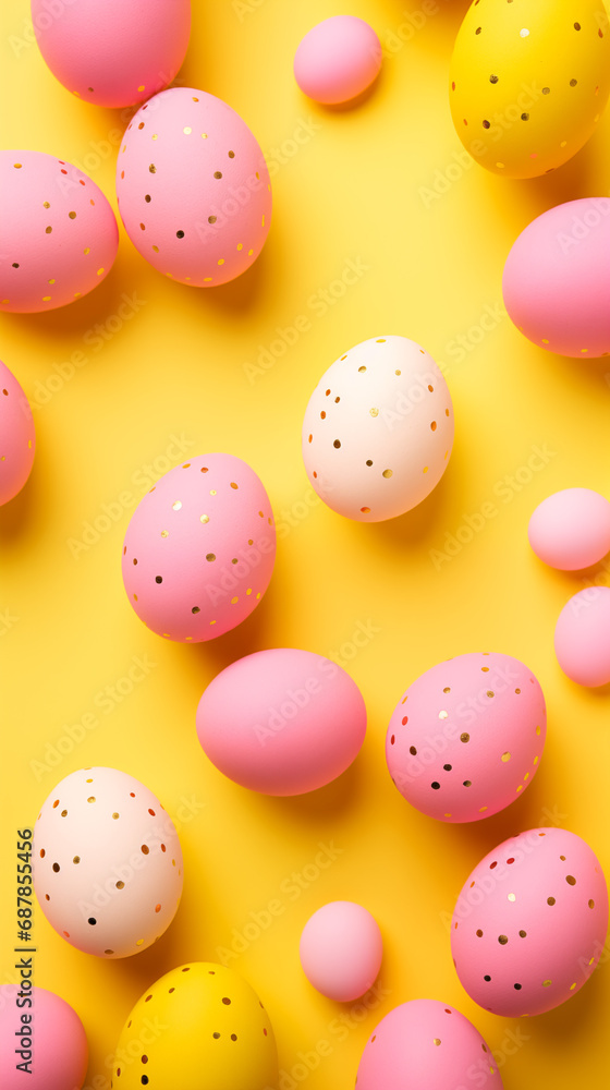 easter eggs on a fresh yellow background