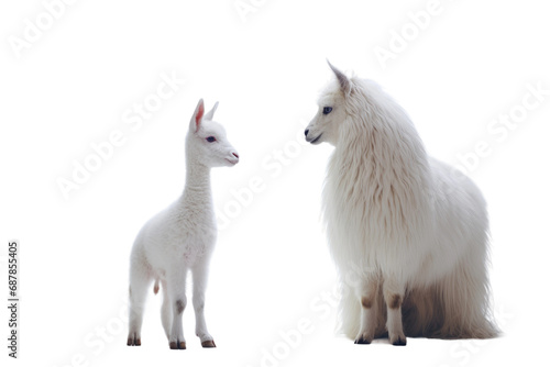 Animal Pastoral Meeting Llama and Timberwolf Encounter on a White or Clear Surface PNG Transparent Background