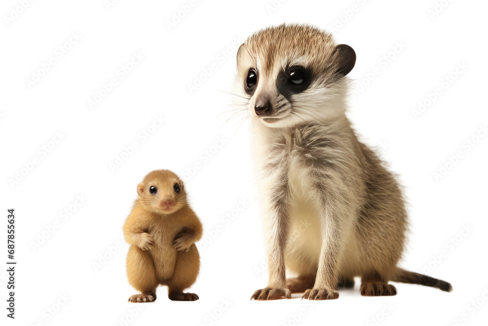 Animal Curious Encounter Meerkat and Mouse on a White or Clear Surface PNG Transparent Background Animal Curious Encounter Meerkat and Mouse on a White or Clear Surface PNG Transparent Background