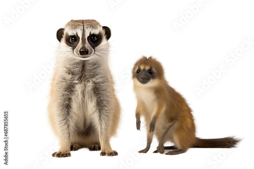 Animal Unexpected Companions Meerkat with Tiny Mouse on a White or Clear Surface PNG Transparent Background