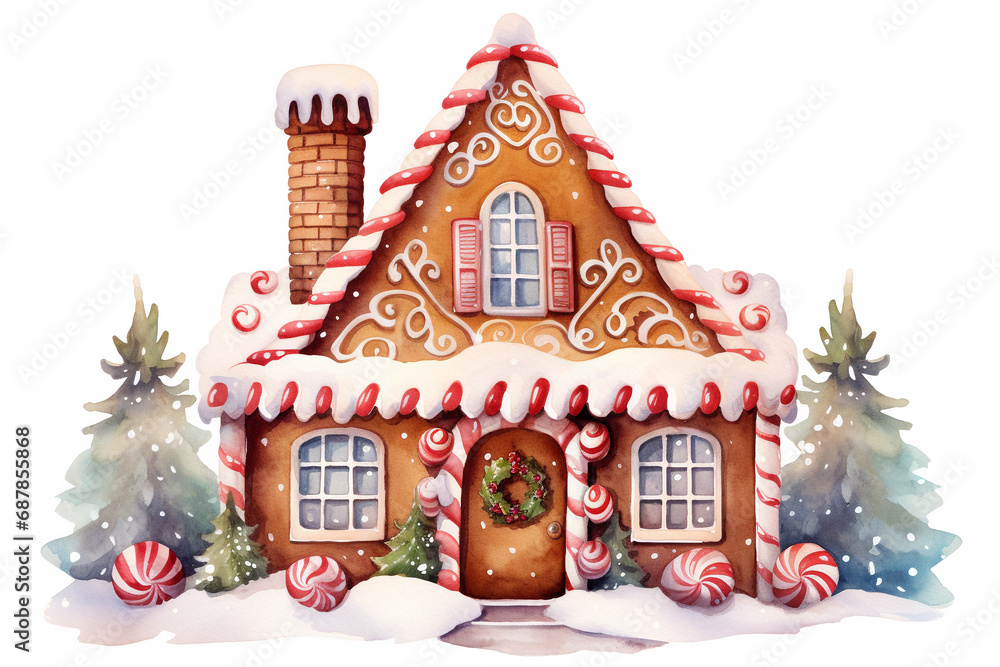 Magical Holiday Treat: Gingerbread House Watercolor Isolated Design
