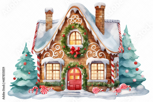 Magical Holiday Treat: Gingerbread House Watercolor Isolated Design © Cyprien Fonseca