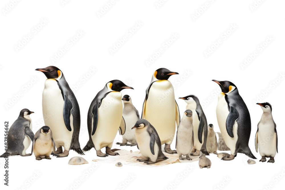 Fototapeta premium Animal Antarctic Colony Penguins Gather in Unison on a White or Clear Surface PNG Transparent Background