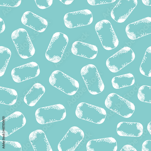 White textured rectangular ice flakes on a light blue background form a winter seamless pattern for textile, holiday wrapping paper. Vector.