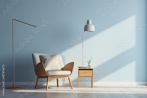 Soothing Hues: Light and Shadow Room Mockups with a Light Blue Wall